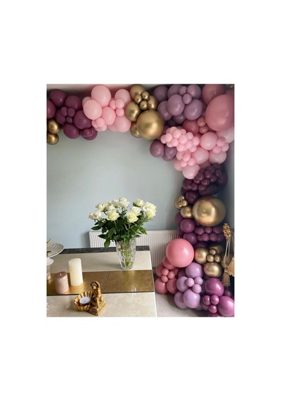 Krom Gold Yaban Çileği Toz Pembe Ve Makaron Pembe Balon Zinciri 100 Adet Mix
