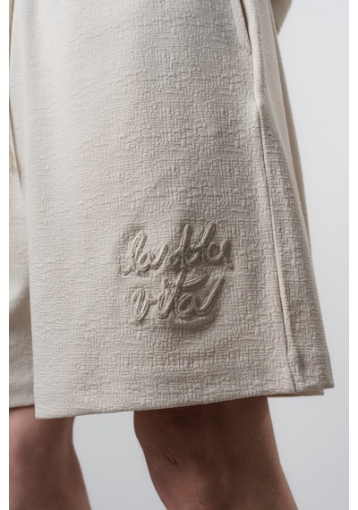 Respire Erkek La Dolce Vita Yazılı Regular Fit T-shirt Şort Takım Bej