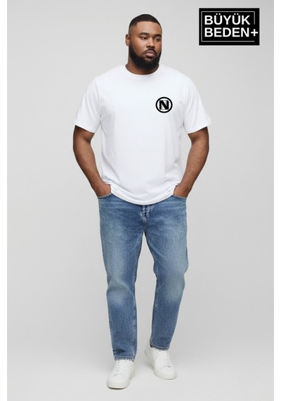 Superlife Erkek Büyük Beden N Baskılı 3xl-6xl Bisiklet Yaka Tshırt Spr26bts510-19 Beyaz