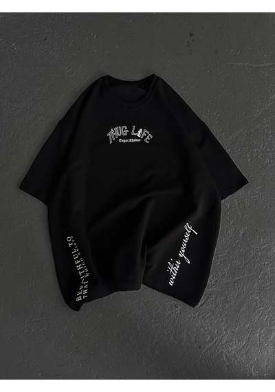Kadın Kısa Kol Tişört Bisiklet Yaka Filistin Poşülü Baskılı T-shirt - Siyah Siyah