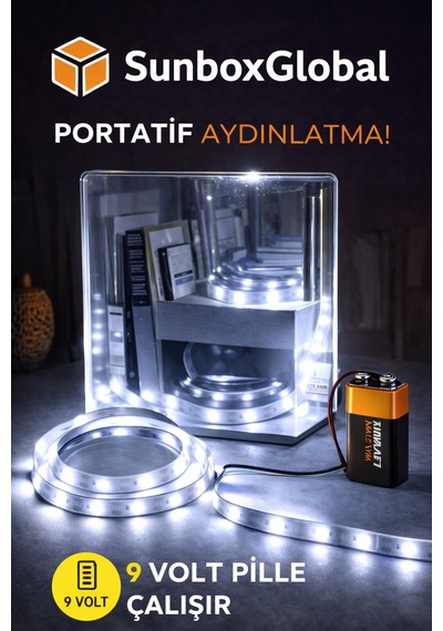 Pilli Yapışkanlı 2 Metre Beyaz Işık Pilli Şerit Led Pil Dahil Beyaz Işık Beyaz Işık