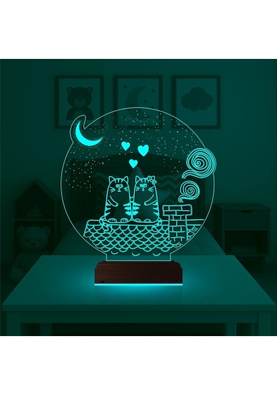 Luvivia Kedi Kalp Çocuk Odası 3d Lamba - Masa Gece Lambası Şeffaf