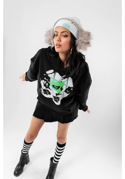 Startmore Woman Shadows Baskılı Siyah Oversize Unisex Siyah