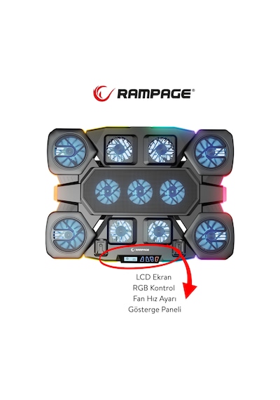 Rampage S50 Glacier Rgb Işıklı 11 Fanlı Lcd Göstergeli 1 Type C 1 Usb Girişli Yükselebilen Notebook Soğutucu