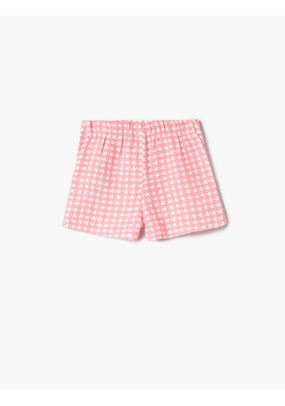 Koton Tüvit Şort Süs Düğme Detaylı Kazayağı Desenli Pembe Desenli 4smg40006aw Pembe