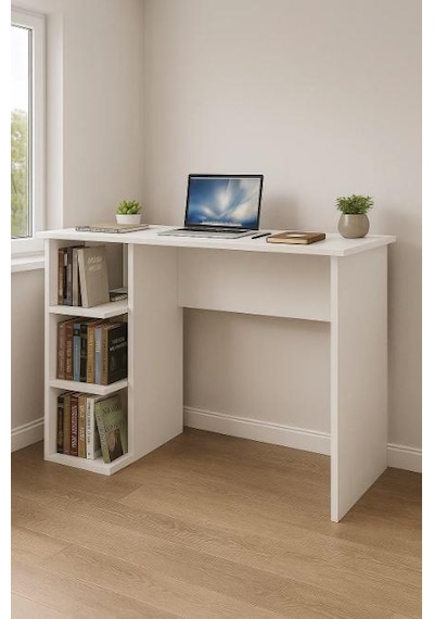 Raflı Çalışma Masası Ev & Ofis İçin Modern Masa Beyaz Raflı Çalışma Masası Ev & Ofis İçin Modern Masa Beyaz