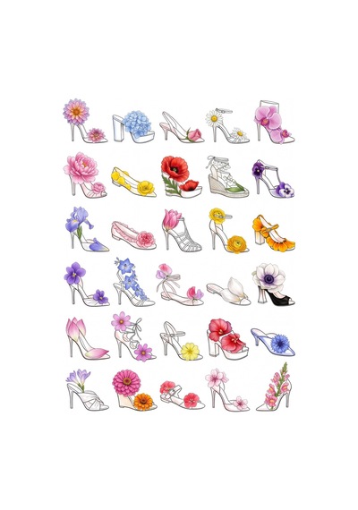 30 Adet Botanik Çiçekli Ayakkabı Sticker Seti - Laptop, Defter, Ajanda İçin Çok Renkli