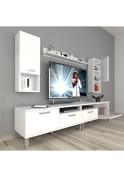Decoraktiv Eko 5200da Mdf Krom Ayaklı Tv Ünitesi Tv Sehpası Beyaz