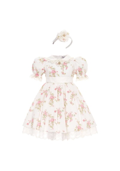 Pamina Kids Pamina Kız Çocuk Taç Tokalı Çiçekli Elbise Ekru 36374