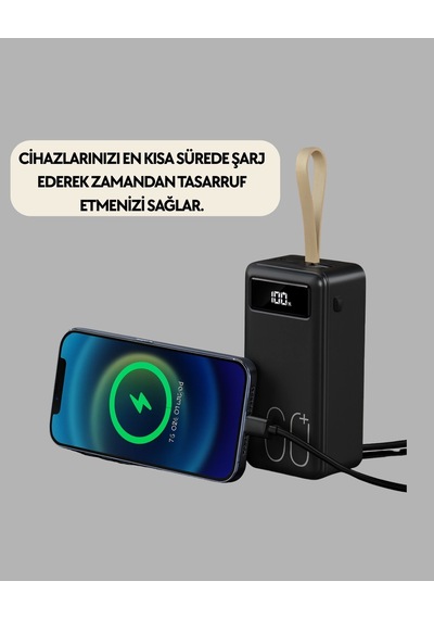 4 Çıkışlı Hızlı Şarj Destekli Powerbank Siyah