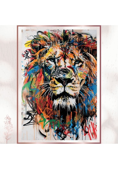 Graffiti Aslan - Renkli Vahşi Sanat Pvc Tablo