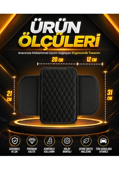 Siyah Deri Araç Kolçak Kılıfı Organizer Çift Cepli Kol Dayama Araç İçi Düzenleyici Universal Oto Kolçak Araç Kolçağı Kol Dayama Aparatı Deri Kaplama Saklama Gözlü Siyah