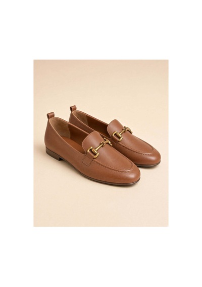 37brandshoes Metal Detaylı Taba Deri Loafer Bej Bej