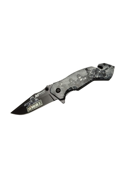 4 23 6 Swat Kurtarma / Kamp Çakı 20cm - Yarı Otomatik, Kemerlikli, Cam Kırma Ve İp Kesme Aparatlı Altın - Siyah