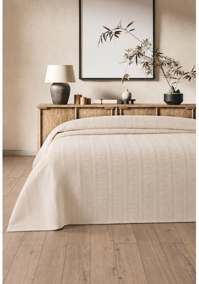 Royam Mevsim Home %100 Pamuk Tek Kişilik Waffle Desenli Yatak Örtüsü Pike 160 X 240 Bej