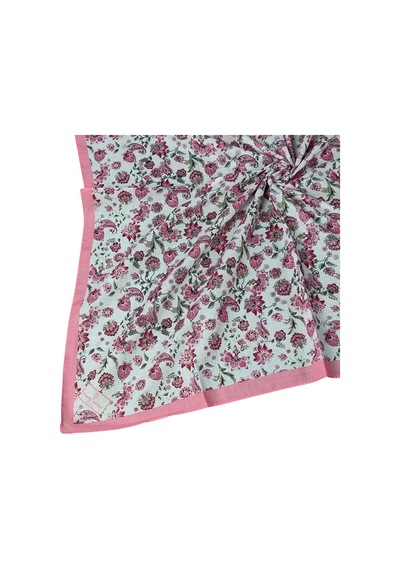 Mim Eşarp Prime Pamuk Çiçek Desenli Eşarp 90x90 Cm Pembe