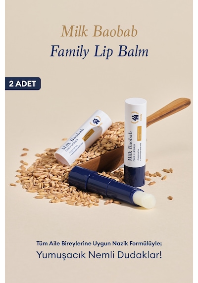 Yulaf Özü Shea Yağı İçeren Nemlendirici Hassas Dudak Bakım Kremi Seti Mılk Baobab Family Lip Balm