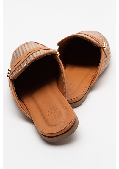 Luvishoes 165 Hakiki Deri Kahve Hasır Kadın Terlik Kahverengi