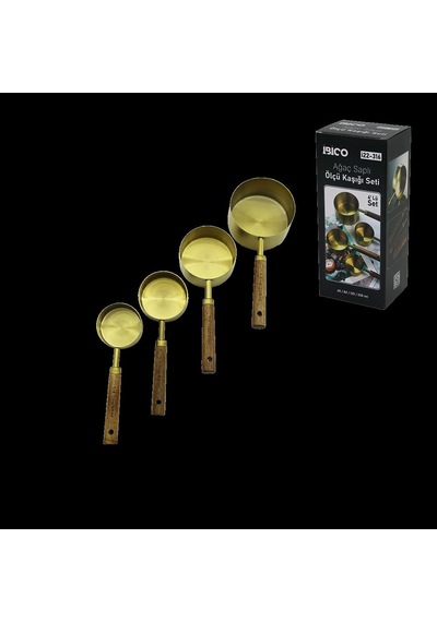 Hubrendy Tedarik 4'lü Ölçü Kaşık Seti 250/125/80/60 Ml - Gold Metal Ahşap Saplı Diğer