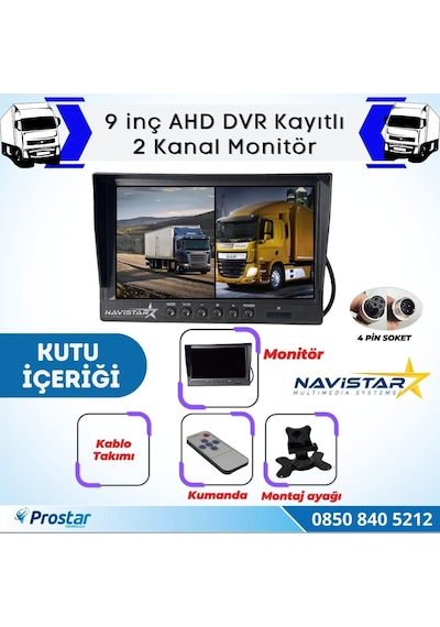 Kayıtlı 9 İnç İkiye Bölen 2 Kanal Split Ahd 1080p/720p Destekli 4 Pin 256 Gb Sd Destekli Monitör