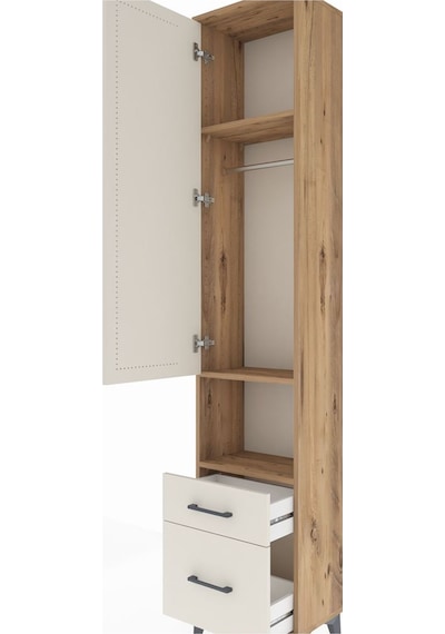 Arges Dolap 3 Raflı 2 Çekmeceli Tek Askılı 44x30x221 Çam-aytaşı Çam