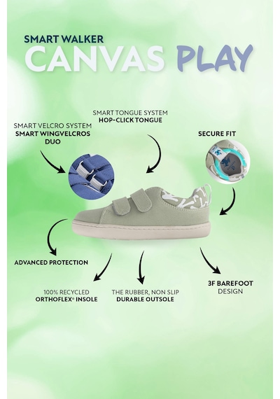 Smart Walker  Canvas Play Eco Su Yeşili Barefoot Çocuk Ayakkabı