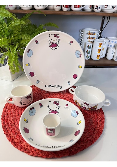 5 Parça Hello Kitty Model Çocuk Yemek Takımı Beslenme Seti Çok Renkli