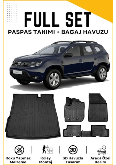 Dacia Duster 4x2 2018-2019-2020-2021-2022 Model Birebir Uyumlu Bagaj Havuzu+paspas Seti