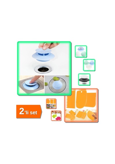 Pasta Kek Hamur Şekillendirici Kazıyıcı + Lavabo Küvet Banyo Filtre 2li Set - V7l9ds Plastik Çok Ren Diğer