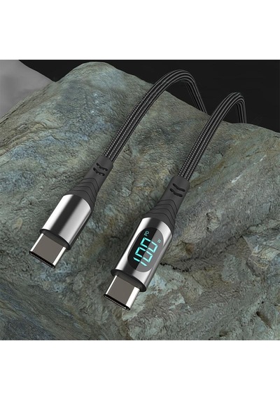 Valkyrie 100W-M 5A Type-c To Type-c Dijital Ekran Hızlı Data Şarj Kablosu