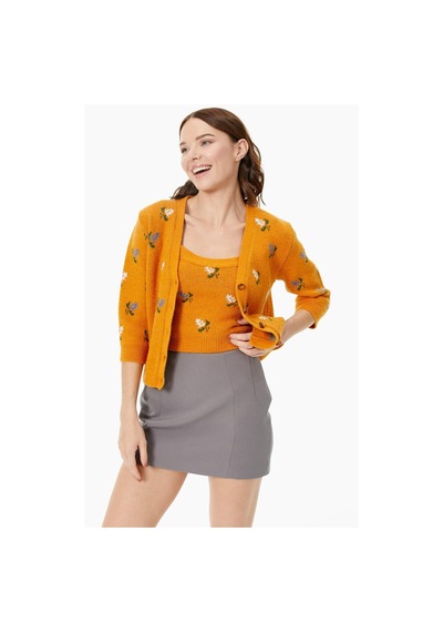 Sementa Çiçek Motifli Crop Triko Takım - Güneş 001