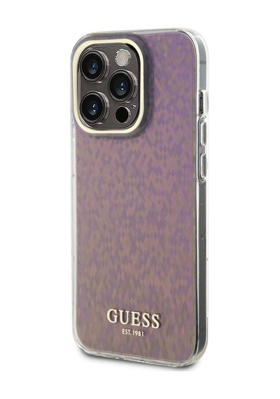 Apple Uyumlu iPhone 15 Pro Max Kılıf Guess Lisanslı Yazı Logolu Mirror Disco Kapak Mor