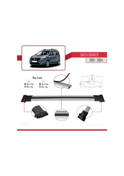 Dacia Dokker 2012 Ve Sonrası İle Uyumlu Fly Model Ara Atkı Tavan Barı Gri 3 Adet Bar