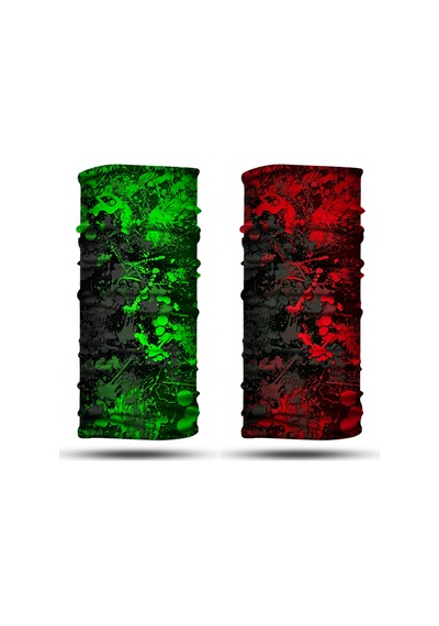 Dair Yeşil Kırmızı Boya Desenli 2'li Set Boyunluk Bandana Outdoor Balaklava Yüz Maskesi Kafa Bandı