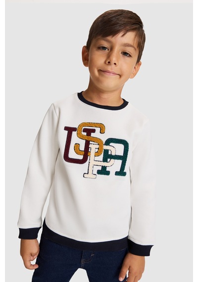 U.S. Polo Assn. Erkek Çocuk Fildişi Renkli Uspa Harf Baskılı Sweatshirt 50329963-vr265 Fıldısı