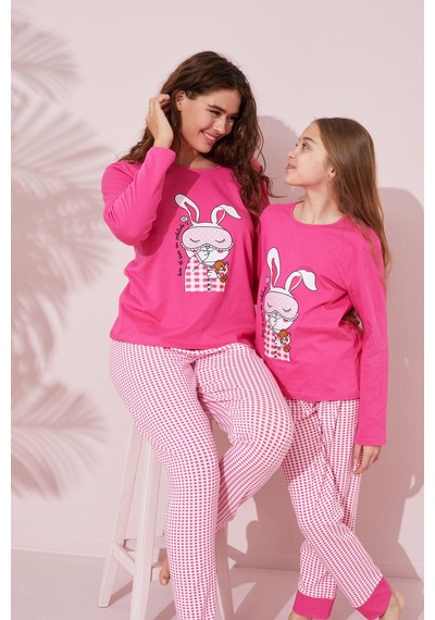 Siyah İnci Pamuklu Örme Pijama Takım 24241061 Fuşya