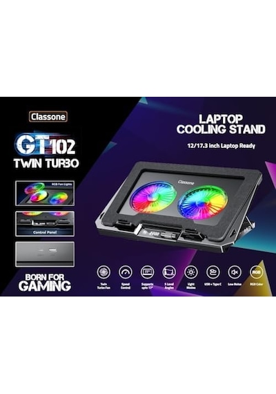 Classone Gt102 Gaming Laptop Soğutucu, 2200rpm, Rgb Işıklı, Led Display, Notebook Soğutucu Stand