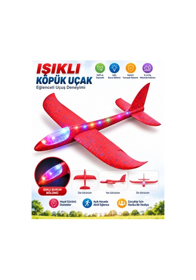 Işıklı Köpük Uçak Büyük Boy Oyuncak Hafif Ve Dayanıklı Eva Köpük Kolay Kurulum Açık Hava Çocuk Oyuncağı Kırmızı - 921713471