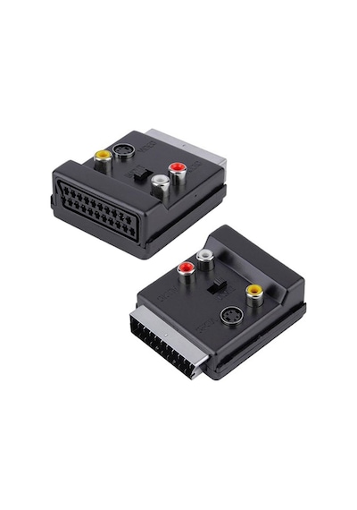 Powermaster Pm-3187 Scart Erkek Dişi - Rca + S-video Anahtarlı Çift Yönlü Av Görüntü Ses Çevirici Adaptör 21 Pin