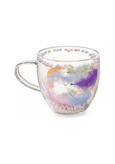 Makri Home Boncuklu Tüylü Çift Cidarlı Cam Kupa, 350 Ml, 11 Cm X 8 Cm Çok Renkli