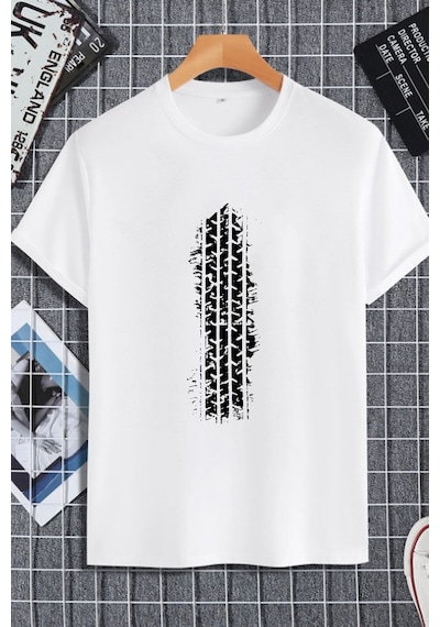 Unisex Kadın Erkek Lastik Baskılı Oversize T-shirt Beyaz Mck2281 Beyaz