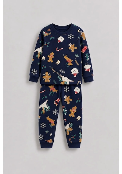 Zuzunga Unisex Çocuk Christmas Cookie Desenli Lacivert Pijama Takımı