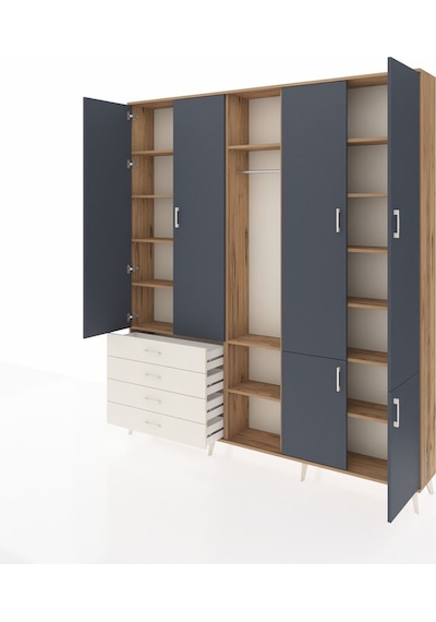 Arges Dolap 14 Raflı 4 Çekmeceli Tek Askılı 220x30x243 Çam-antrasit/aytaşı Antrasıt/aytası