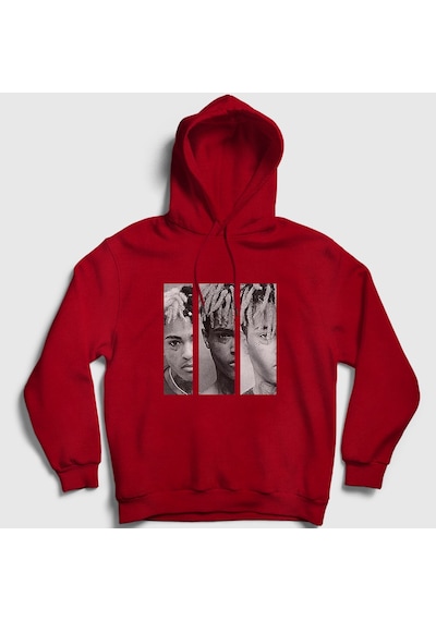 Presmono Unisex Three Xxxtentacion Kapüşonlu Sweatshirt Kırmızı