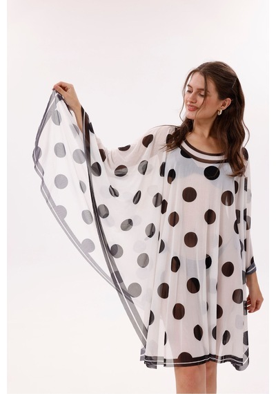Tarzını Seç Kısa Kimono Pareo - Tesettür Pareo - Puantiyeli Beyaz 180x135 Cm Çok Renkli