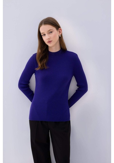 DeFacto Regular Fit Yarım Balıkçı Yaka Basic Düz Triko Kazak D9386AX24WNPR284 Mor