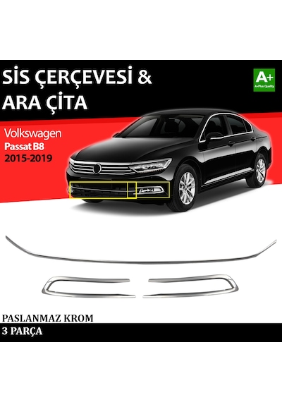 Vw Passat B8 Sis Farı Çerçevesi & Ara Çıtası Krom Takımı 2015 2016 2017 2018 2019