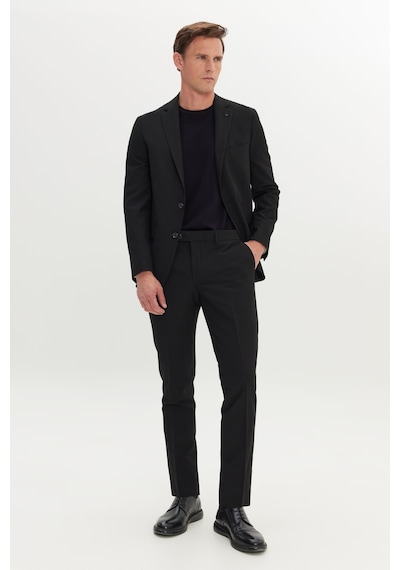 Ac&co Erkek Sıyah Slim Fit Dar Kesim Mono Yaka Gofre Desenli Takım Elbise Siyah