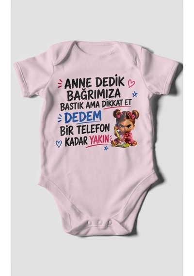 Morivokids Anneye Ve Dedeye Özel Kısa Kollu Bebek Body %100 Pamuk Bebe Pembe