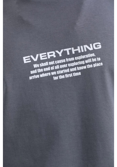 Erkek Bisiklet Yaka Baskılı Oversize T-shirt - Gri Gri